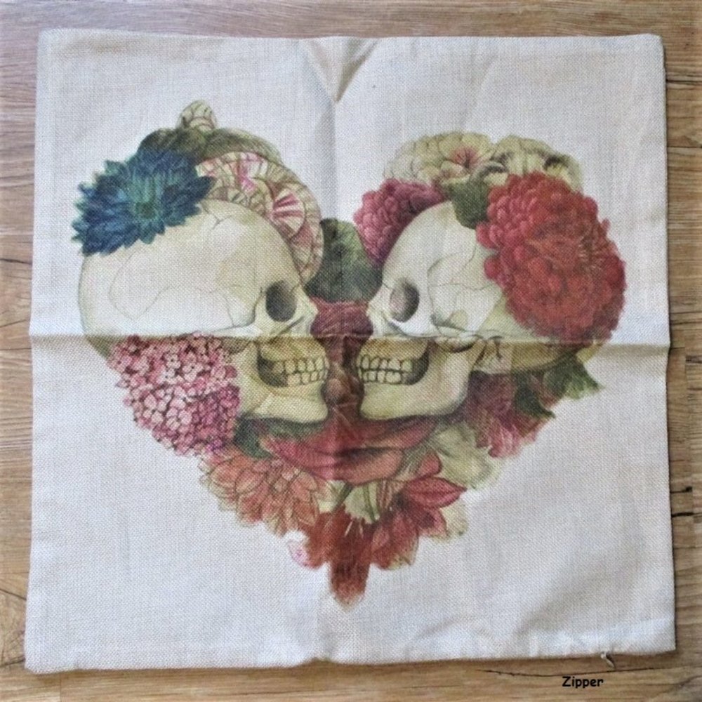 Skull Heart Valentine's Day Pillow Case Flowers Home Decor Skeleton Dead Gift